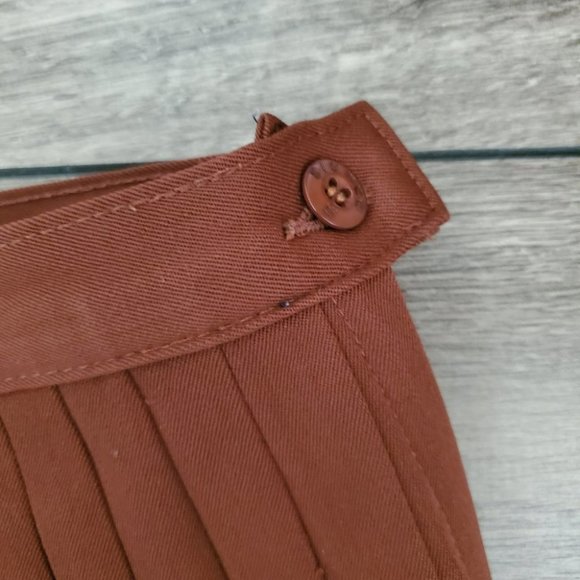 VINTAGE | Brown Academia Midi Pleated High Rise 100% Wool Skirt (Size 8) - Picture 2 of 13